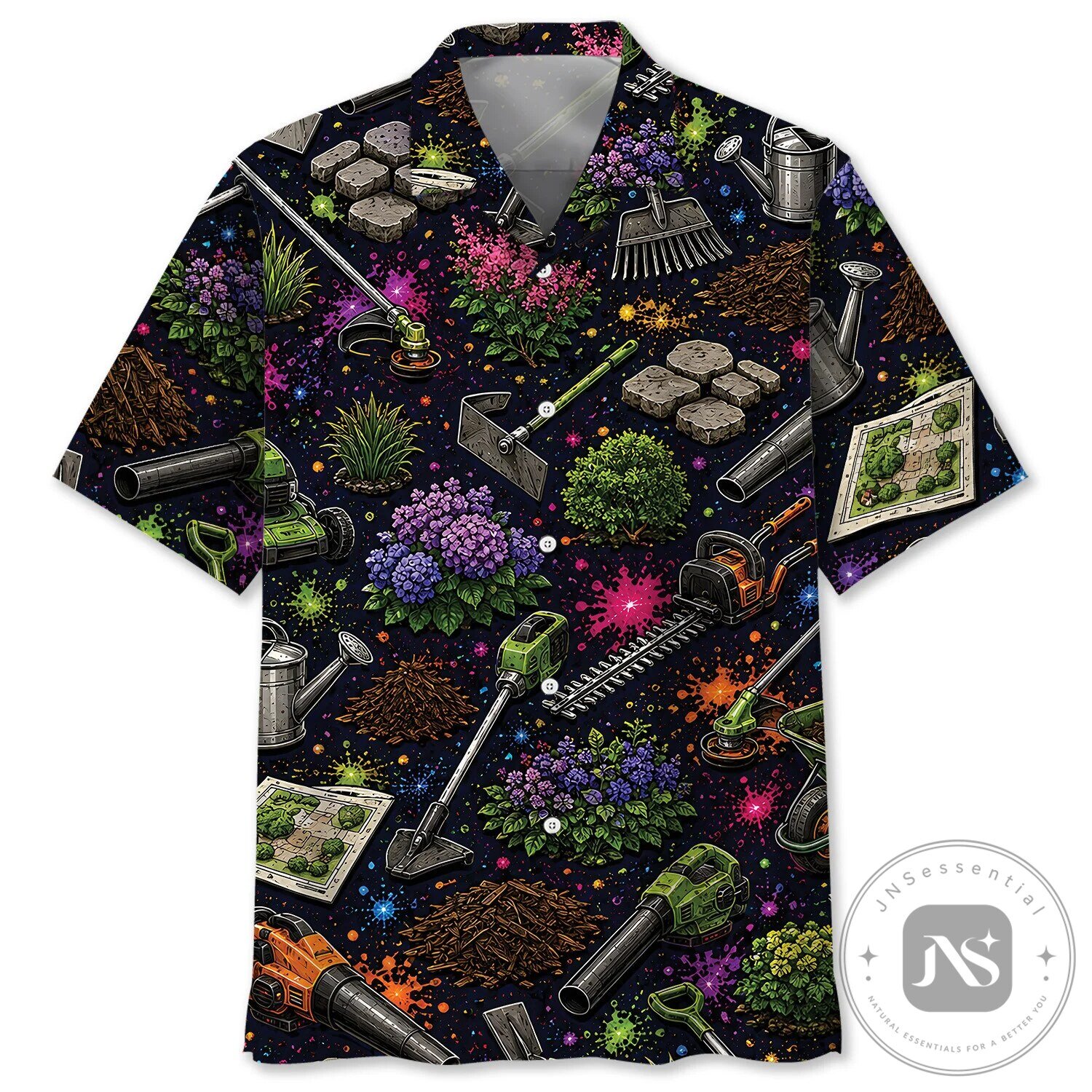 Gardening Tools And Flowers Pattern Hawaiian Shirt
