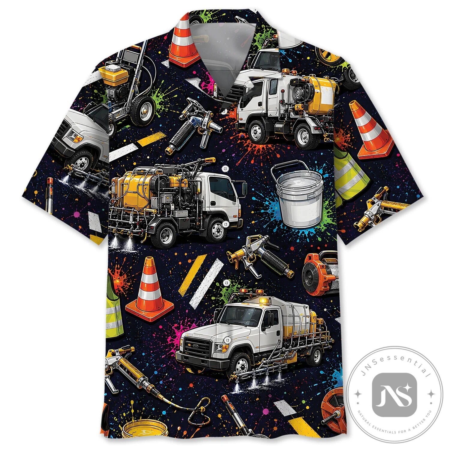 Road Striping Worker Colorful Paint Splatter Hawaiian Shirt