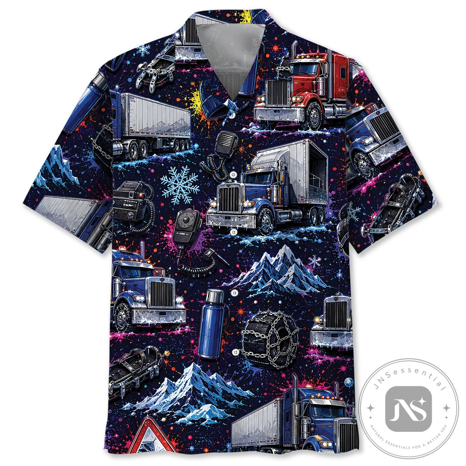 Ice Road Trucker Colorful Winter Mountain Landscape Hawaiian Shirt