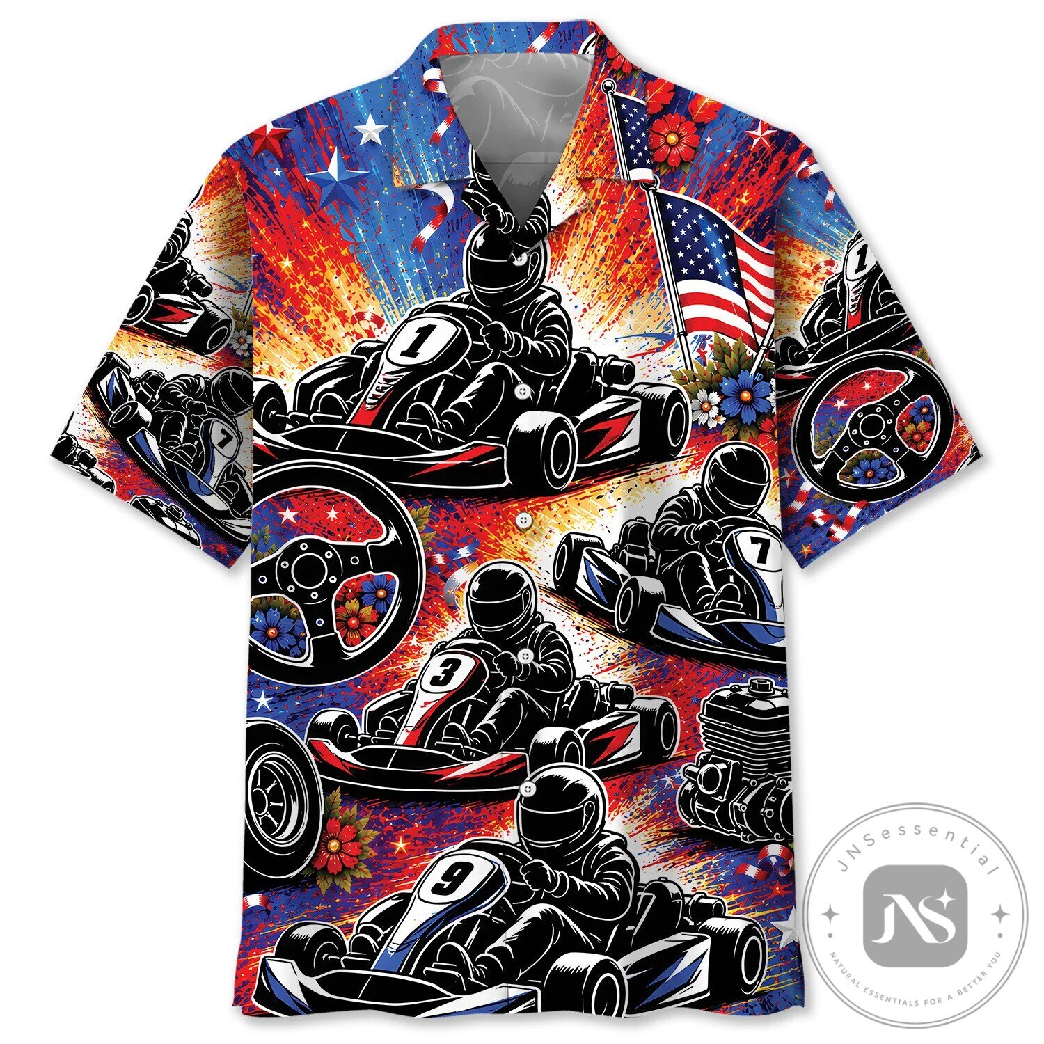 Go Kart Racing American Flag Patriotic Hawaiian Shirt
