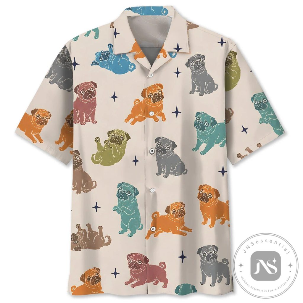 Funny Colorful Pug Dog Pattern Hawaiian Shirt 25 Funny Colorful Pug Dog Pattern Hawaiian Shirt