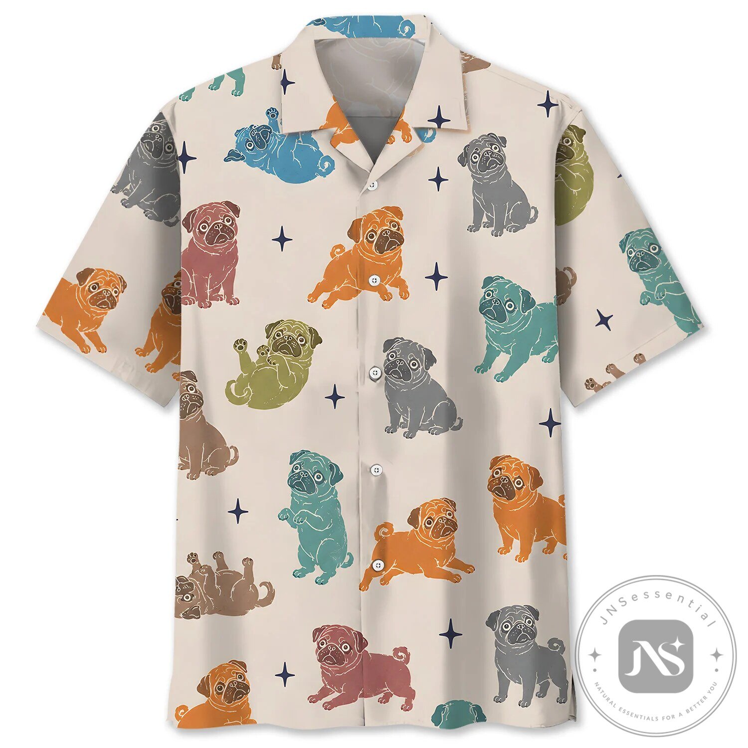 Funny Colorful Pug Dog Pattern Hawaiian Shirt