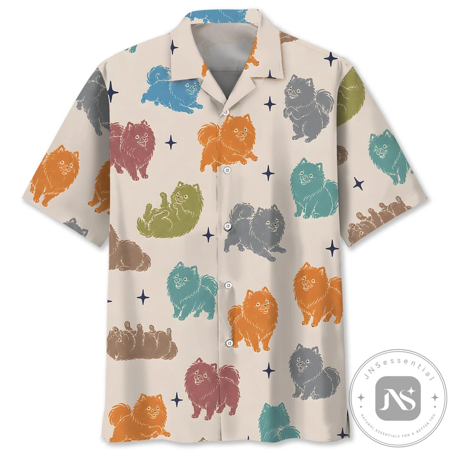 Colorful Pomeranian Dog Pattern Hawaiian Shirt for Men and Women
