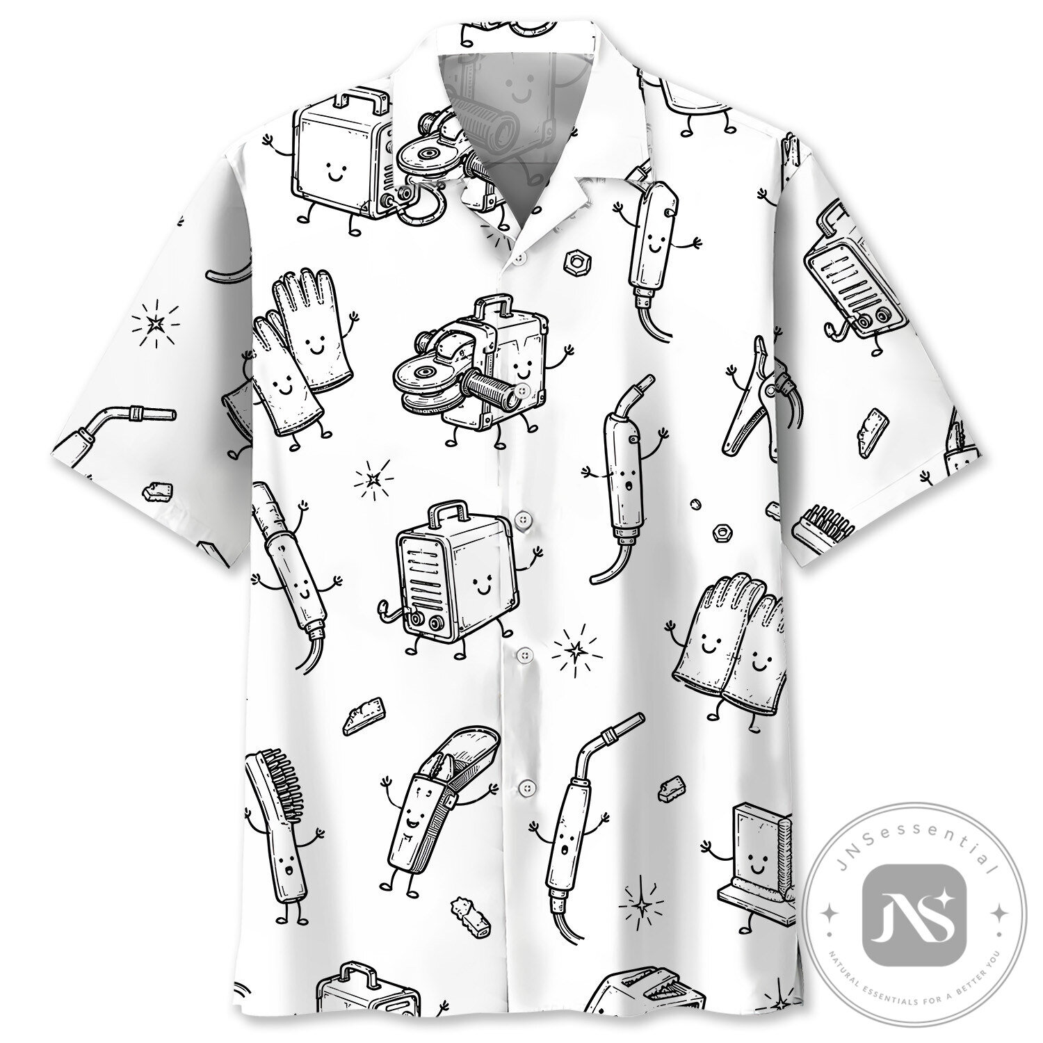 Welder Tools Cartoon Pattern White Hawaiian Shirt