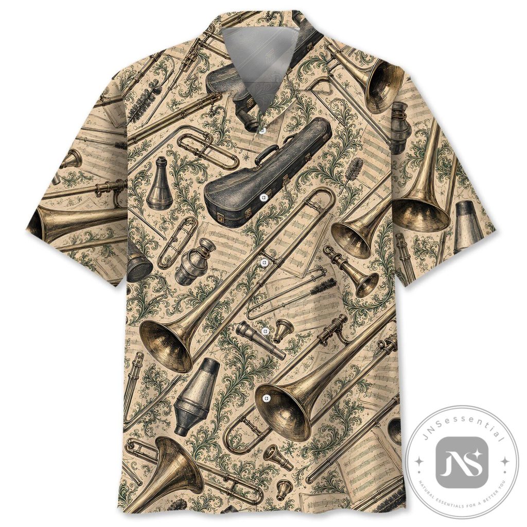 Vintage Trombone Musical Instrument Hawaiian Shirt Vintage Trombone Musical Instrument Hawaiian Shirt