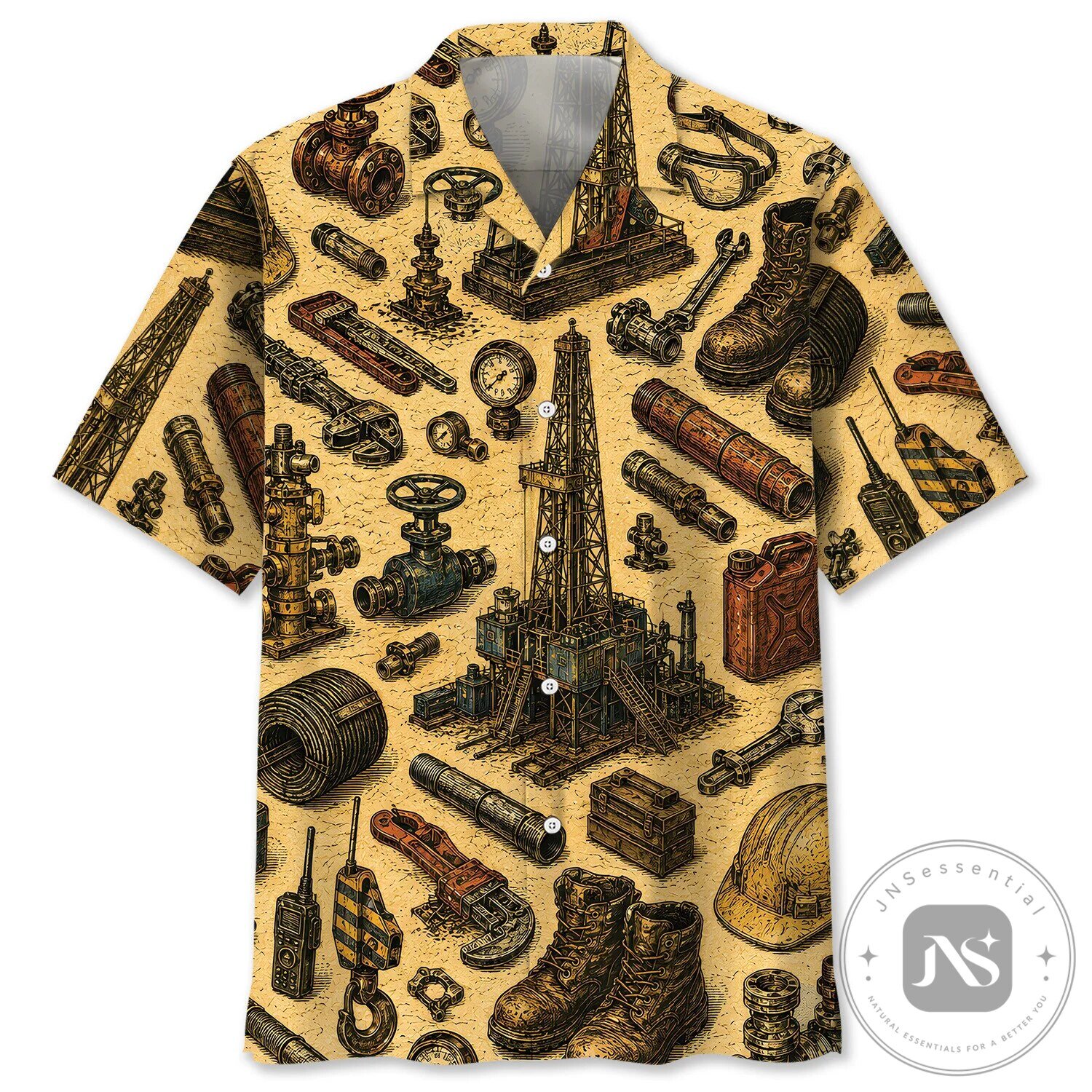 Plumber Vintage Tropical Hawaiian Shirt with Plumbing Pipes and Hibiscus Flowers 3 Vintage Oilfield Worker Tools Hawaiian Shirt