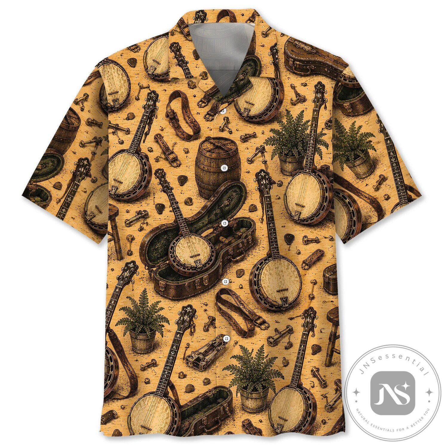Vintage Banjo Instrument Musical Pattern Hawaiian Shirt for Men