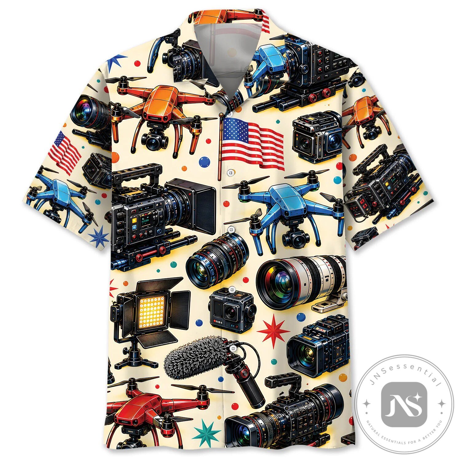 Cinematographer Camera Gear Drone American Flag Hawaiian Shirt