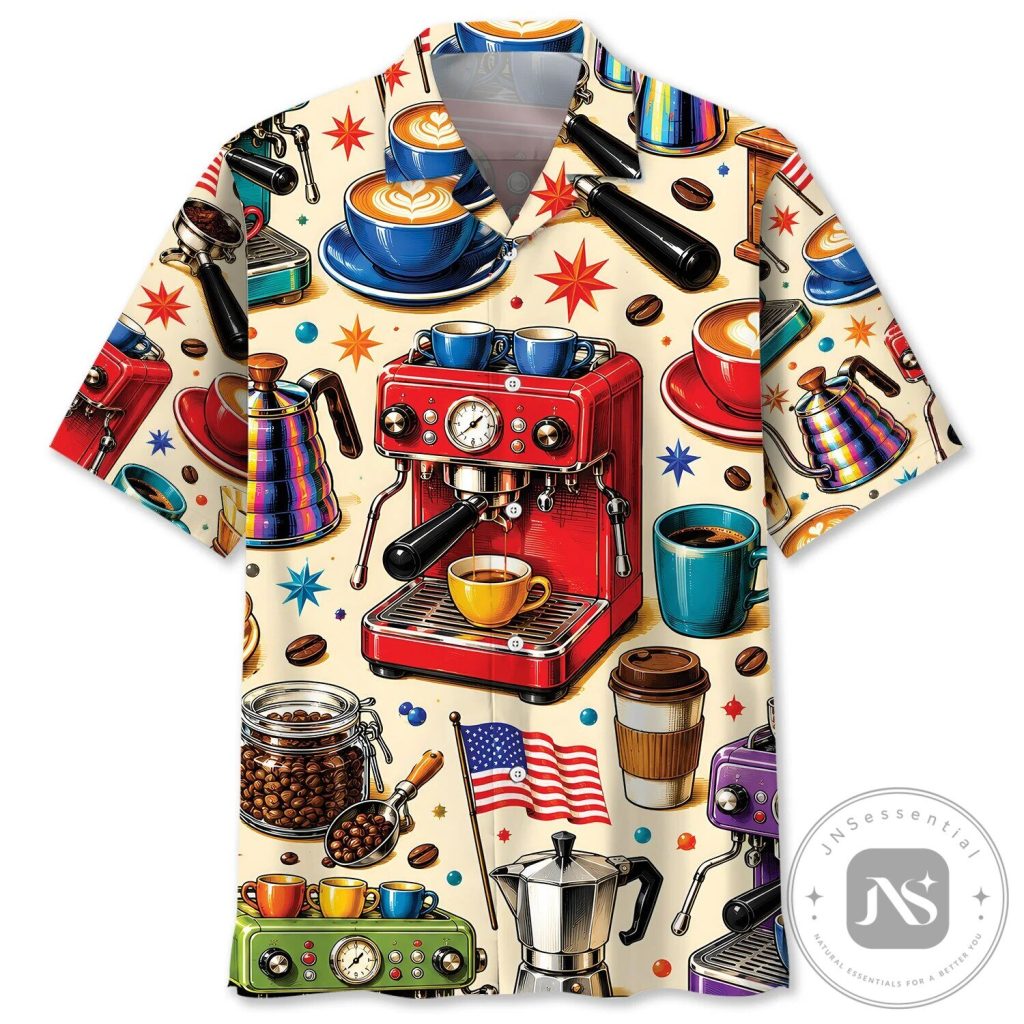 Vintage Coffee Maker Art Colorful Hawaiian Shirt