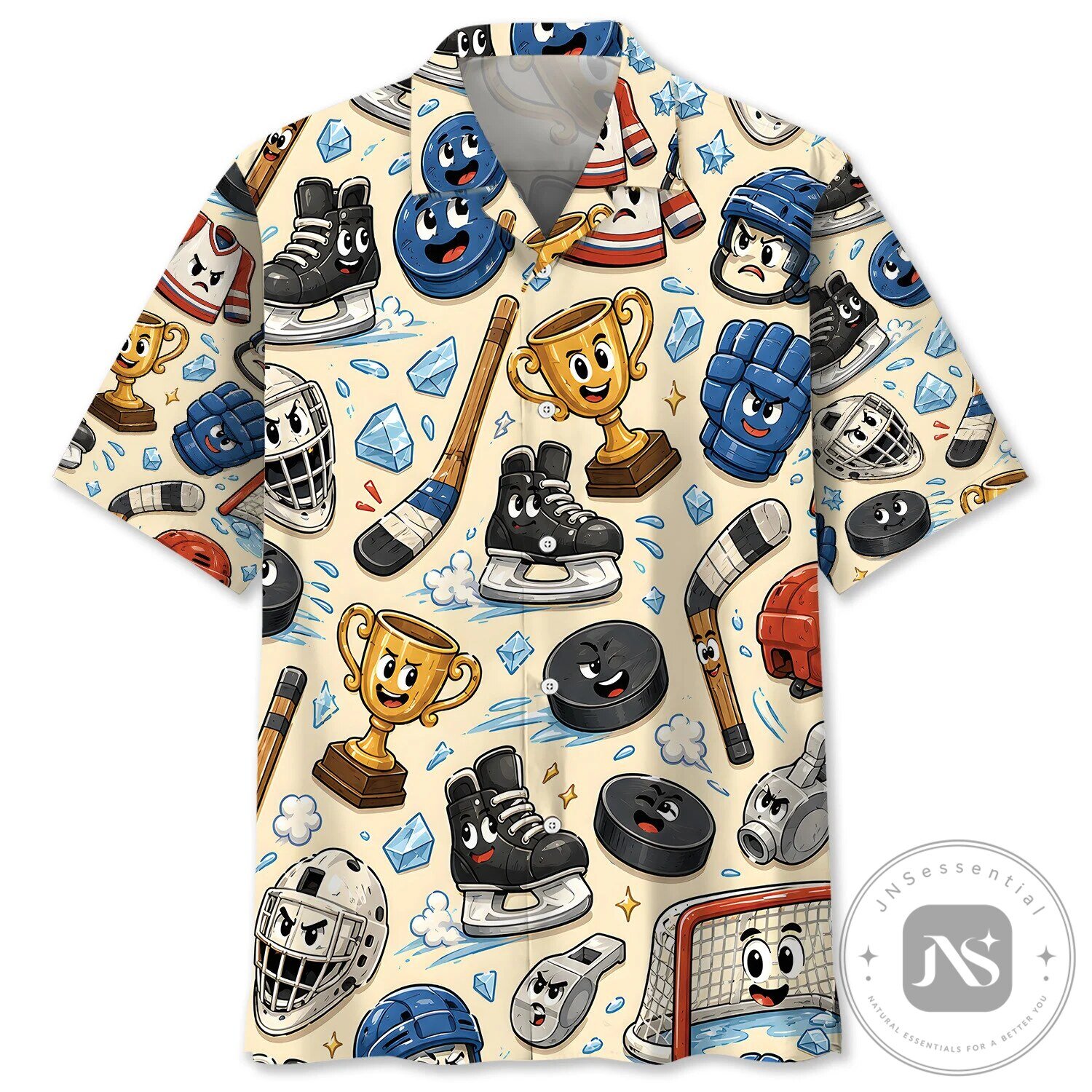 Funny Ice Hockey Equipment Cartoon Pattern Hawaiian Shirt