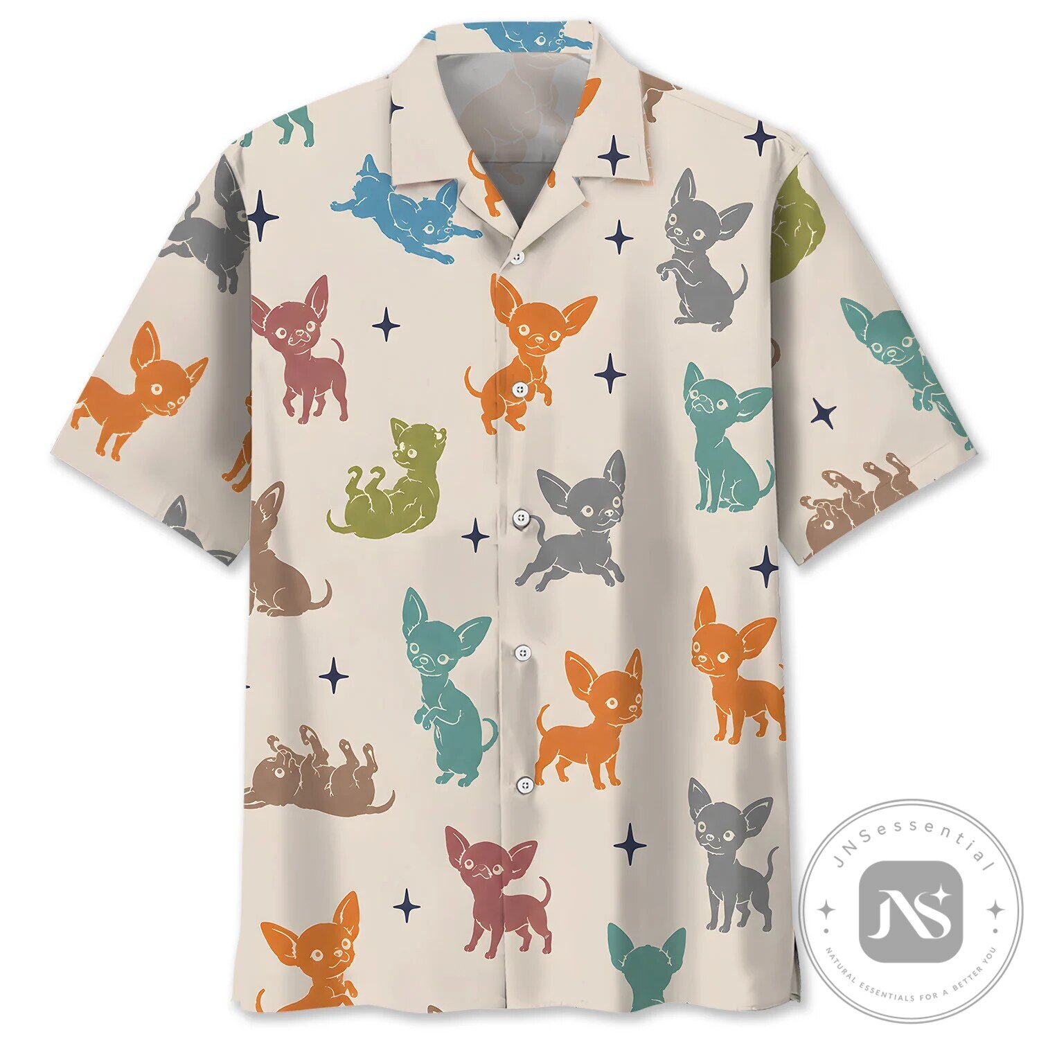 Cute Chihuahua Dog Pattern Beige Hawaiian Shirt for Men and Women