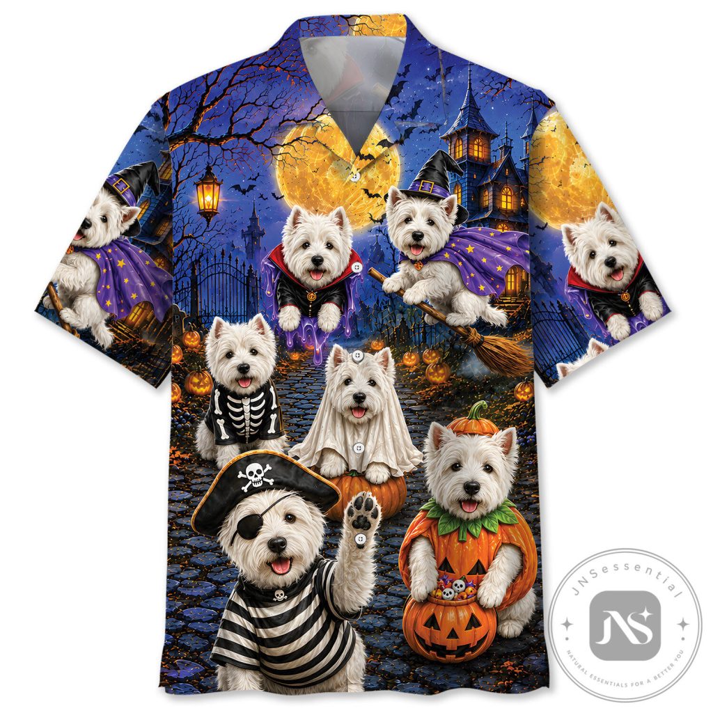 Cute West Highland White Terrier Halloween Costume Party Hawaiian Shirt Cute West Highland White Terrier Halloween Costume Party Hawaiian Shirt