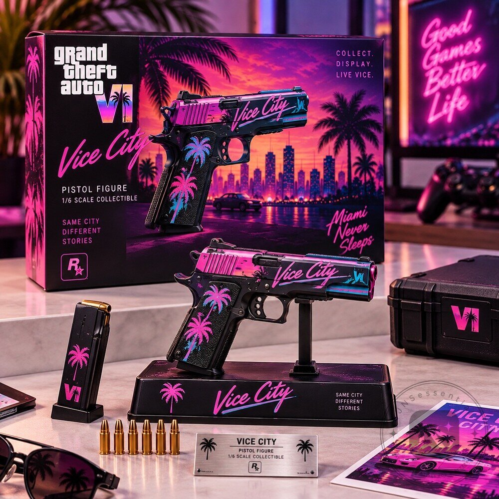 GTA VI Pistol Figure Display – Grand Theft Auto 6 Vice City 2026