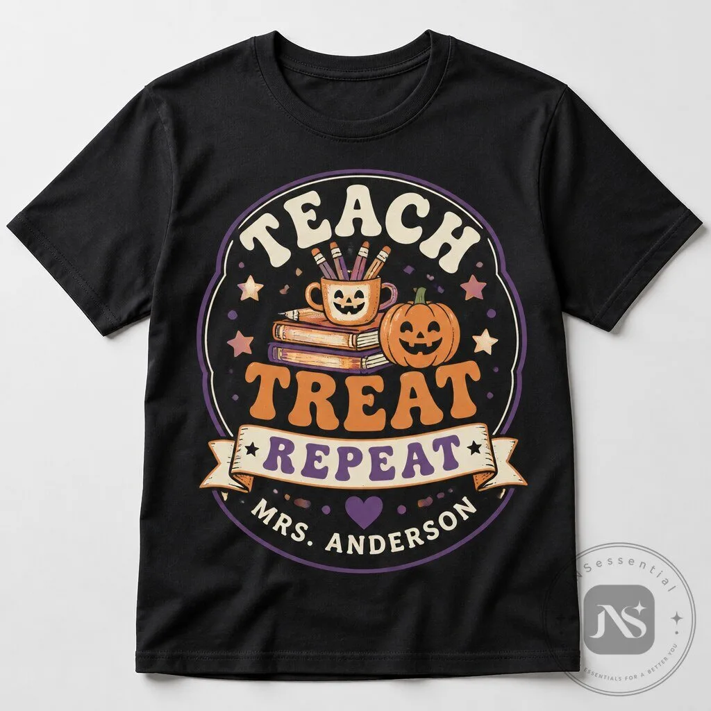 Teach Treat Repeat Halloween Teacher T-Shirt Elementary Teacher Shirt