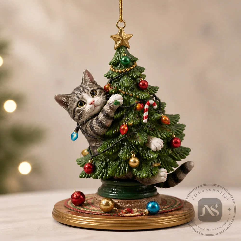 Cat Christmas Ornament 3D Tree Trouble Diorama Collectible