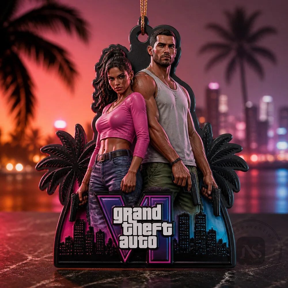 GTA 6 Jason and Lucia Christmas Ornament 3D Character Duo Collectible for Holiday Gifts