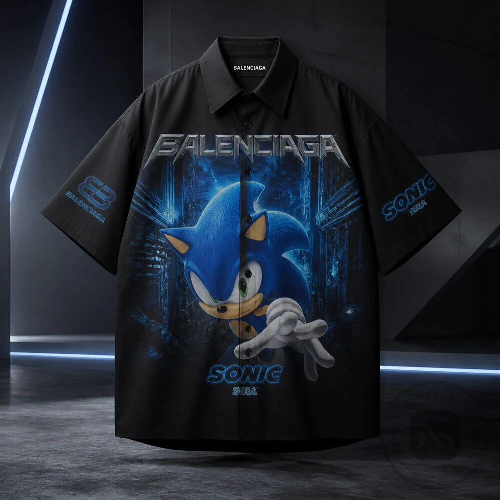 Balenciaga x Sonic Sega Cyber Shirt Gaming Inspired Graphic Fashion Tee
