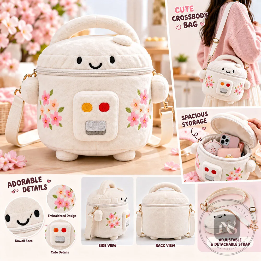 Kawaii Rice Cooker Plush Bag Stuffed Toy Crossbody Purse Trending