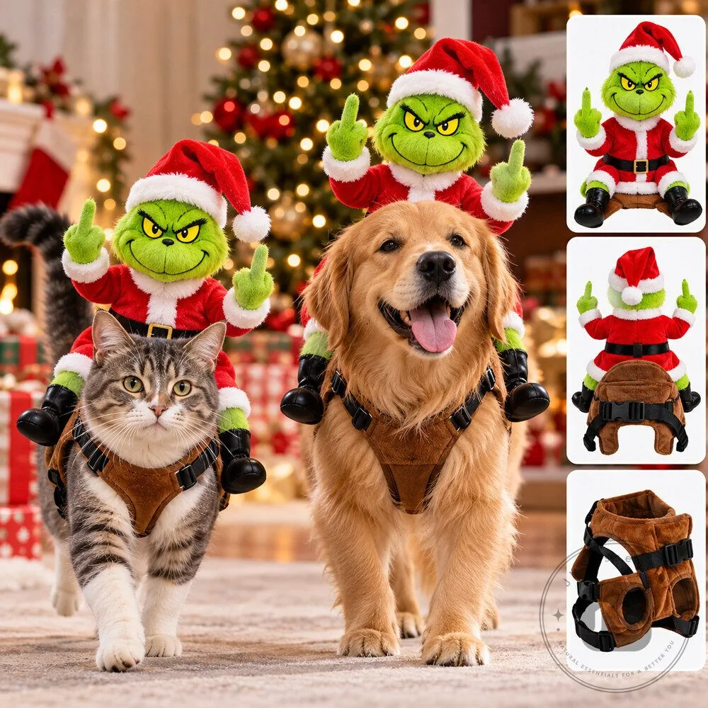 Grinch Middle Finger Pet Rider 2026 Cat & Dog Harness Costume