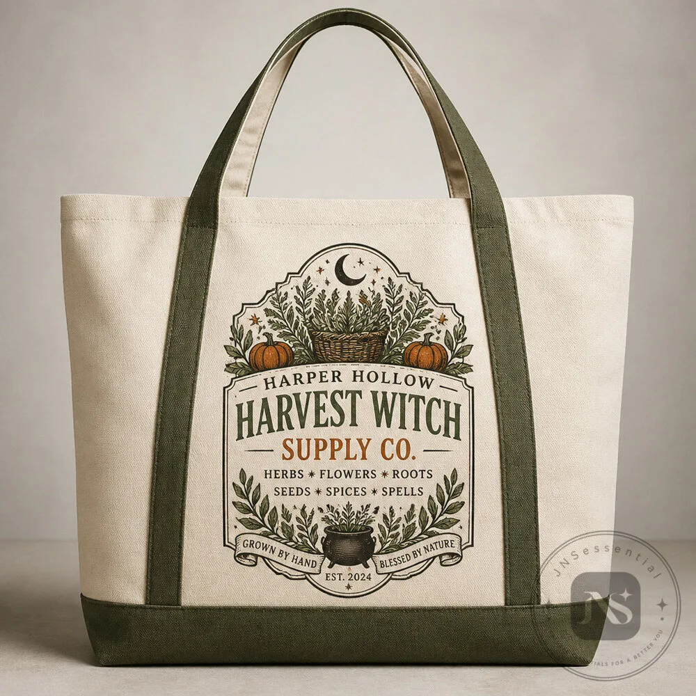 Personalized Harvest Witch Market Tote for Homesteaders