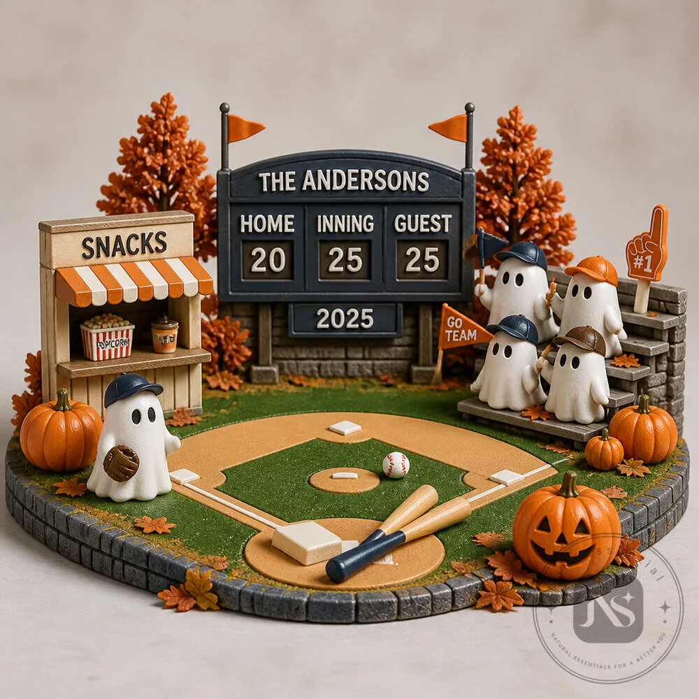 Halloween Baseball Miniature Village With Pumpkins Ghosts and Concession Stand for Family Décor