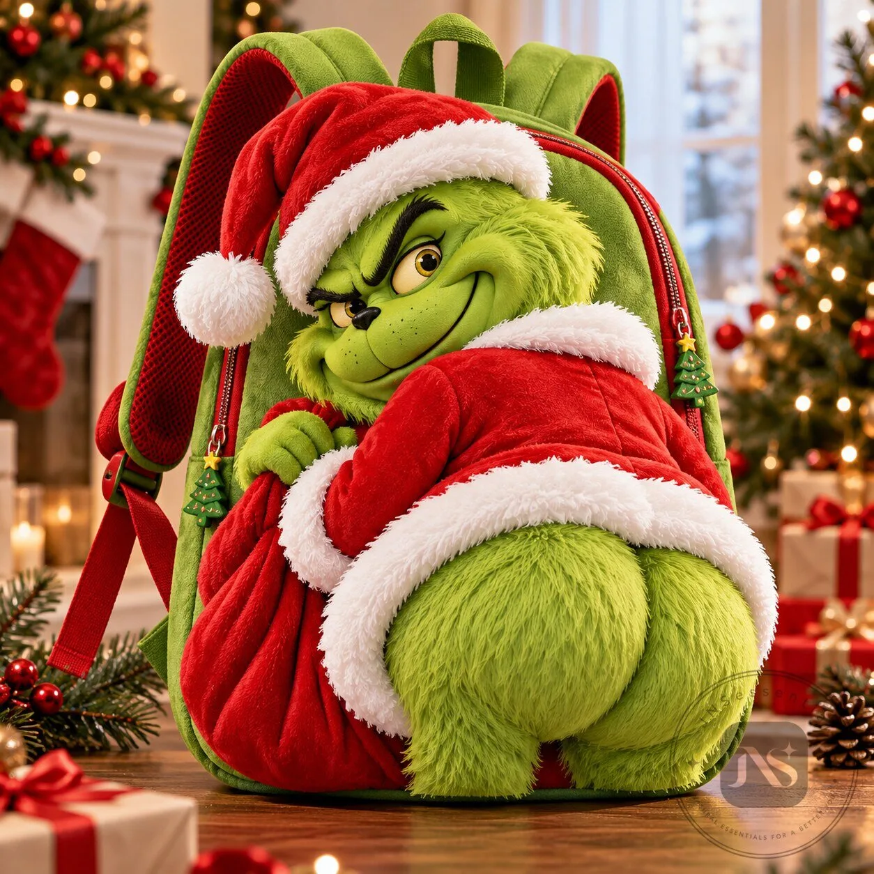 Grinch Butt Christmas Backpack 2026 Funny Plush Holiday Gift for Kids