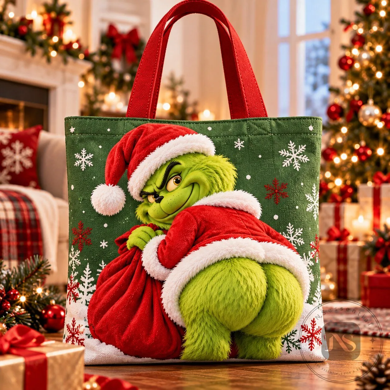Grinch Butt Christmas Tote Bag 2026 Funny Holiday Shopping Gift